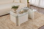 Nordure Mesa de centro blanca de madera con cristal templado, 105x40x65 cm